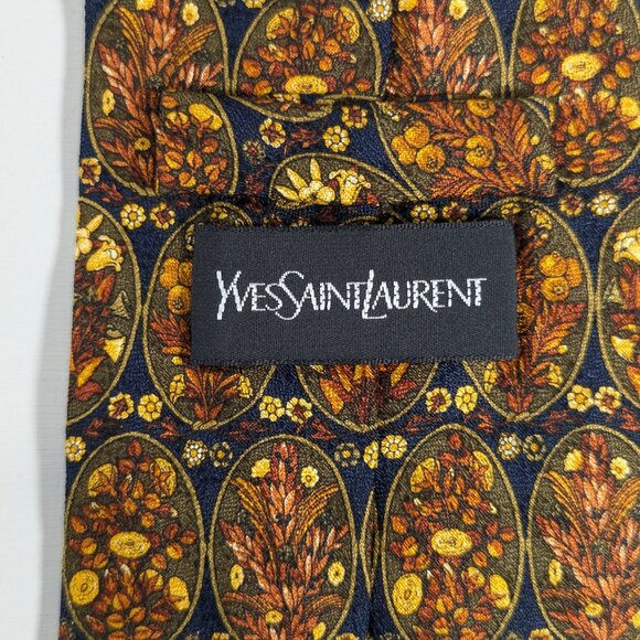 Vintage 100% silk YSL floral neck tie, maximalist designer gift for men - Picture 6 of 9